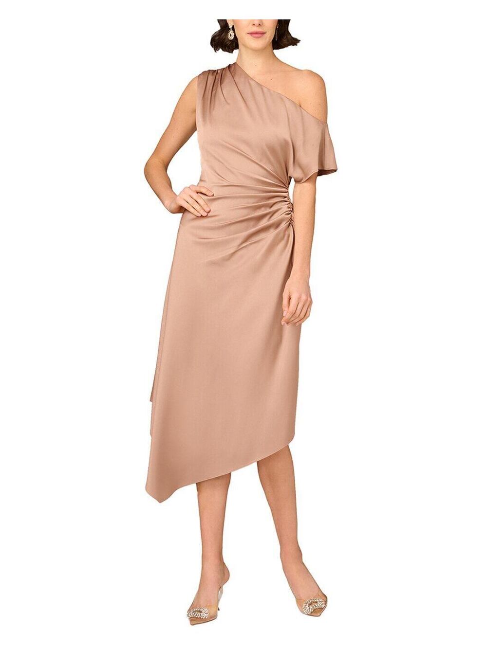 Aidan Mattox Solid Midi Dress Cafe Mocha sz 8 NWT Asymmetrical Cocktail Party